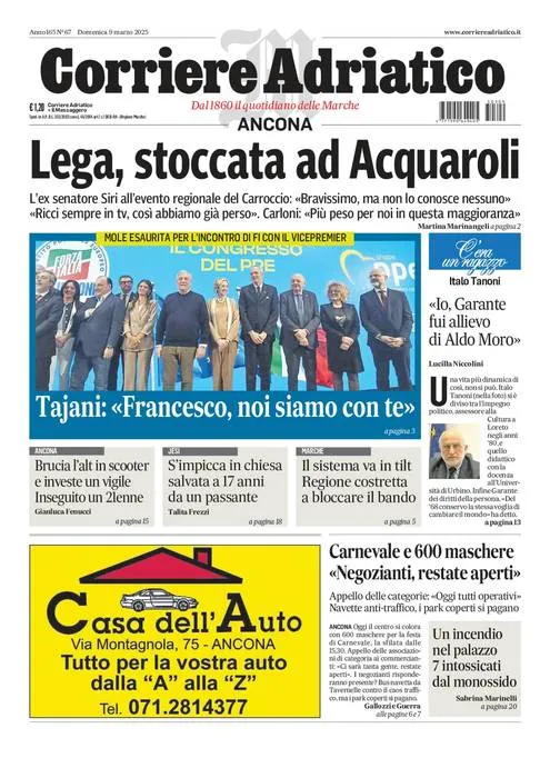 Prima-pagina-corriere adriatico-edizione-di-oggi-09-03-2025